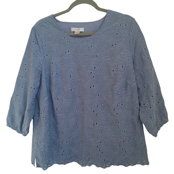 CJ Banks Top Blue Cotton Eyelet Lace Popover Womens 1X - Picture 13 of 13